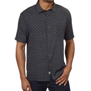 Nat Nast Silk Blend Navy Short Sleeve Shirt Buttondown L